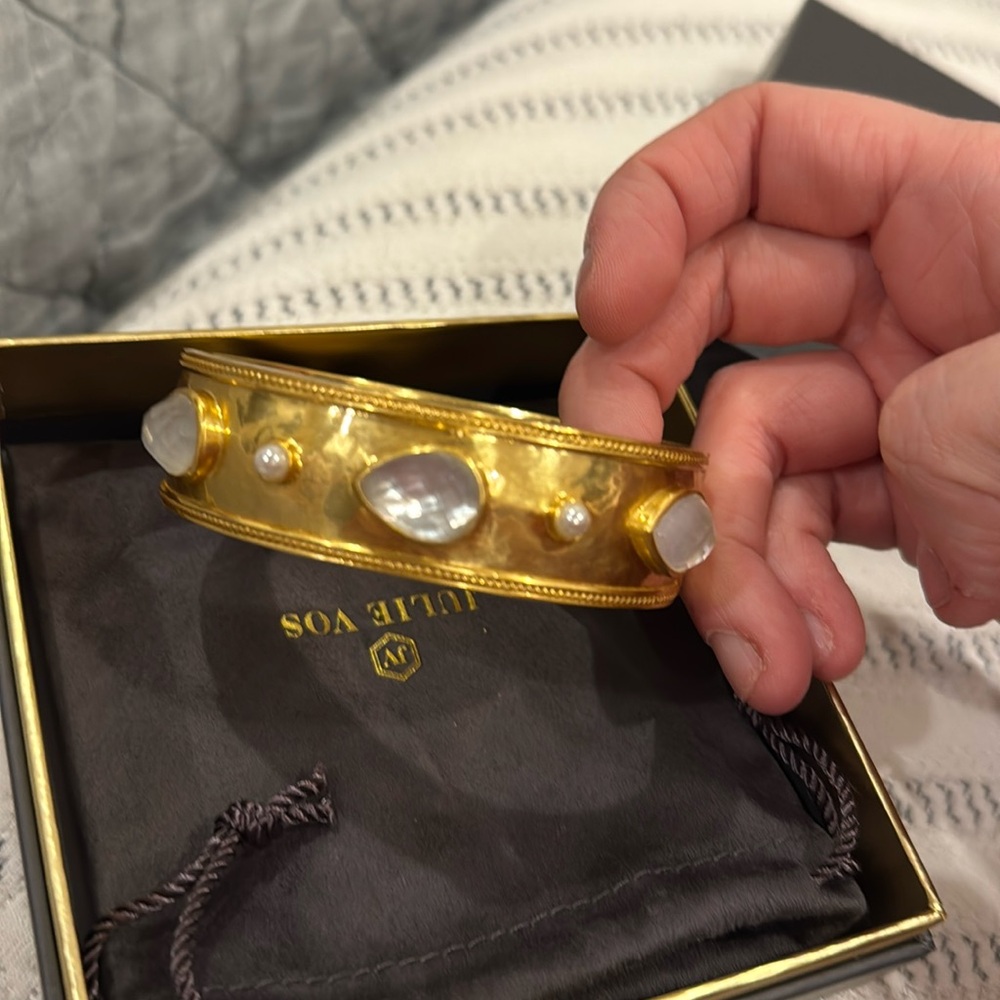 Julie Vos Cannes Stone Statement Hinge Bangle